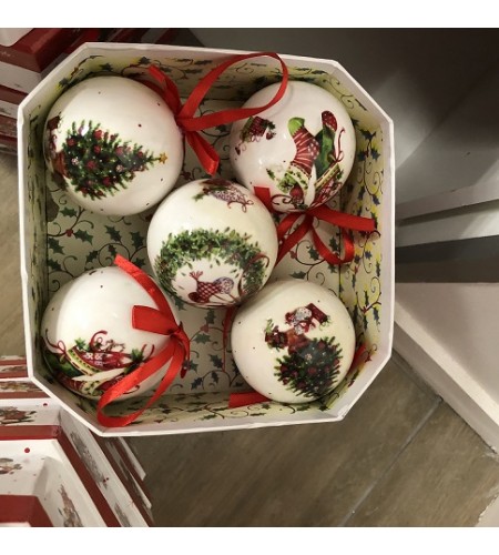 TREES & WREATHS DECOUPAGE BAUBLES SET 5  
